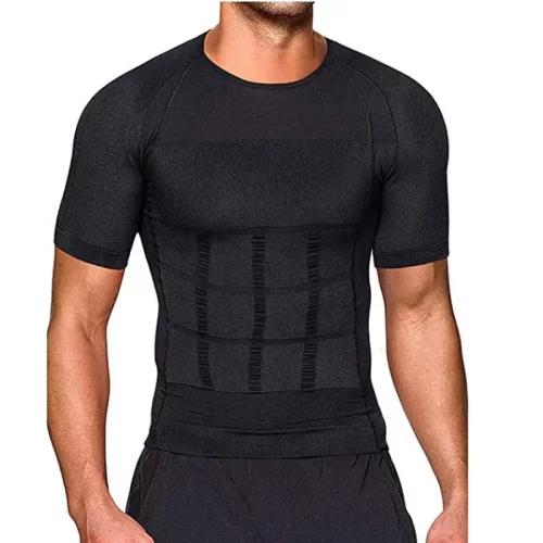 Men Body Toning T-Shirt Body Shaper Corrective Posture Shirt Slimming Belt Belly Abdomen Fat Burning Compression Corset