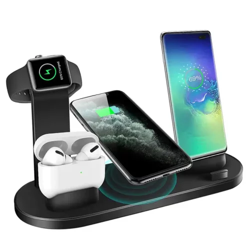 black smart portable mobile phone bracket wireless charger 15W mobile phone watch headset base